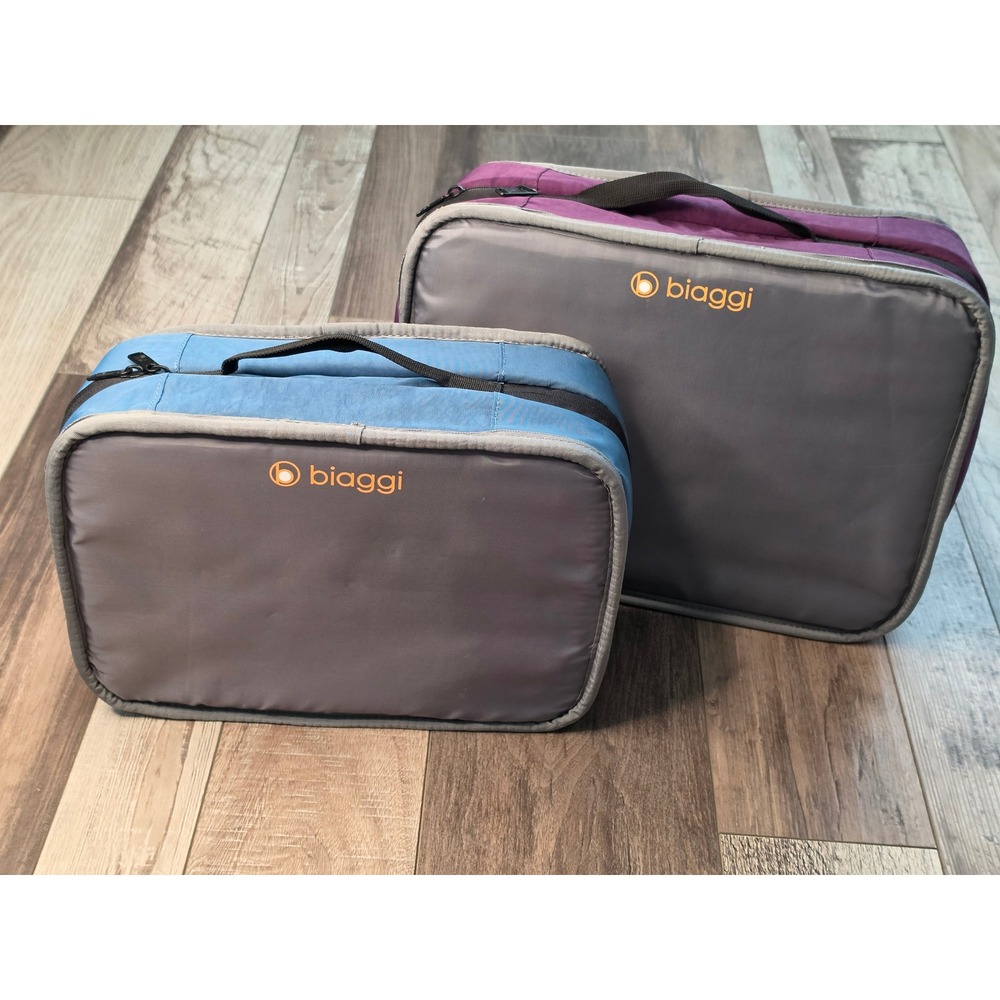 Biaggi Zipsak Packing Cubes Set of 2 Travel Luggage Organizers Blue Purple Grey